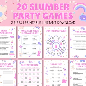 Slumber Party Game Bundle | Sleepover Games | Pink Birthday Party | Teen Sleepover Games | Tween Teens Party | Digital Download | Printable