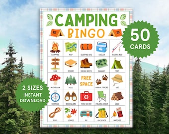 Camping Bingo Cards Camping Games Summer Camp Bingo Camping Group Games Camping Theme Party Family Camping Games for Kids Camping Party