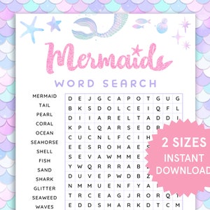Mermaid Word Search Tween Mermaid Birthday Party Game Girls Birthday Game Mermaid Activities for Kids Mermaid Game Printable Under the Sea