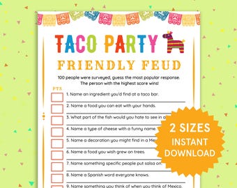Taco Party Friendly Feud Family Fiesta Gry dla dzieci Taco Party Gry Fiesta Aktywności dla dzieci Taco Birthday Fiesta Family Feud Wydrukuj