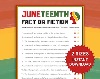Juneteenth Trivia Juneteenth Games for Kids Family Juneteenth Activities for Kids Juneteenth Fact or Fiction Fun Juneteenth Printable Games