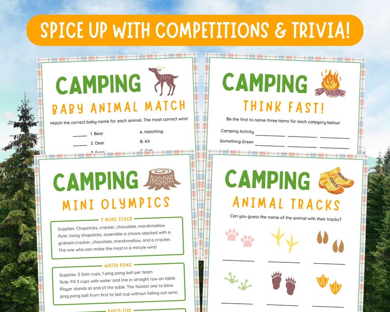 Camping Game Bundle Camping Activities for Kids Camp Party Dad Camping Games Camping Journal Printables Camping Name Sign Fun Campfire Bingo image 3