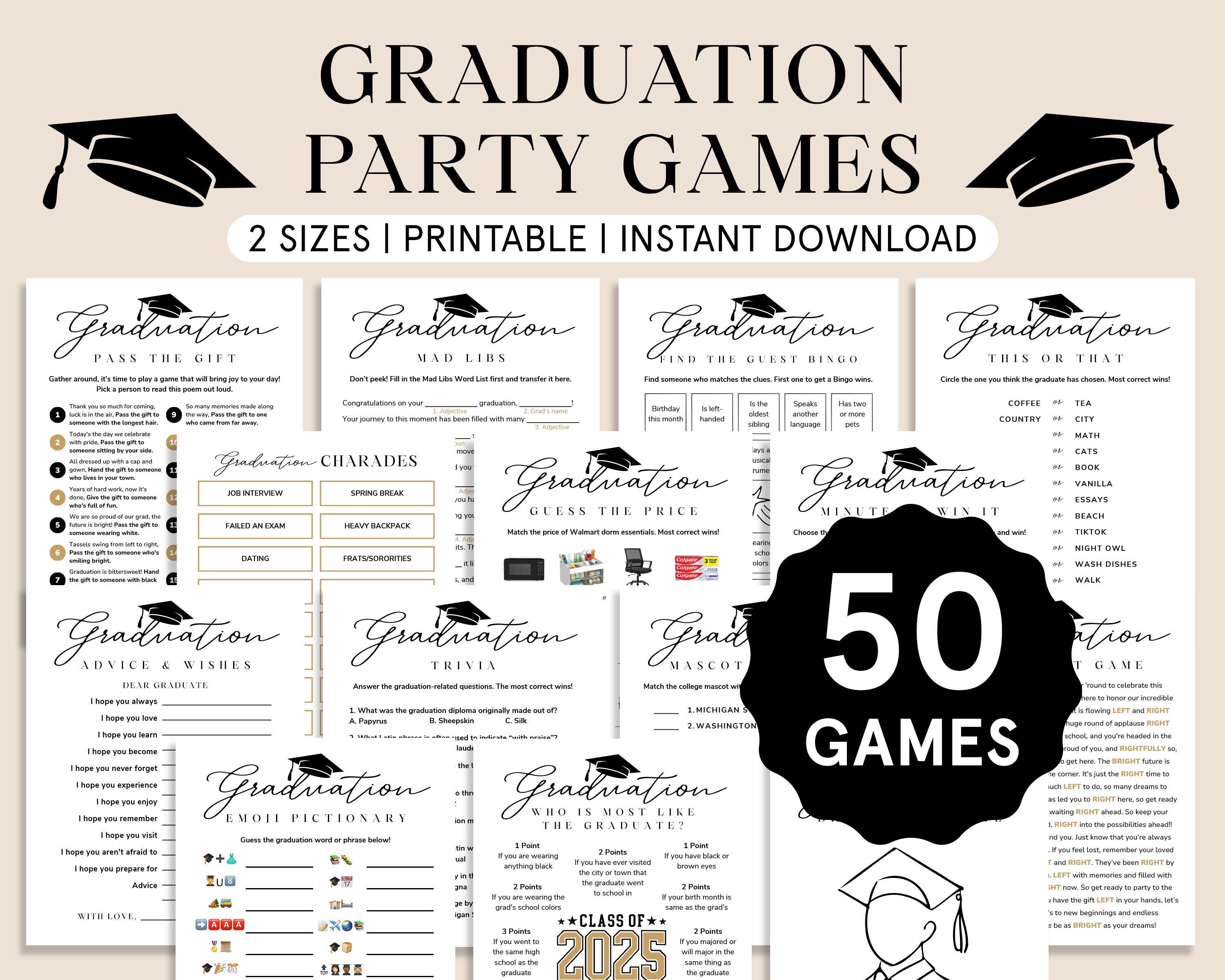 Abschlussfeier Spiel Bundle Abschlussfeier Klasse von 2025 Abschlussspiele Printable High School Abschluss 2025 College Abschluss Bingo