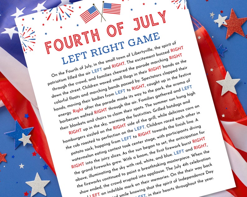 4th of July Left Right Game Fourth of July Games 4th of July Activities ...