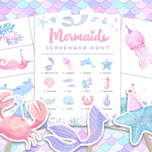 Mermaid Scavenger Hunt | Treasure Hunt | Mermaid Activities | Mermaid Party Games | Tween Girls Mermaid Birthday | Under the Sea | Printable