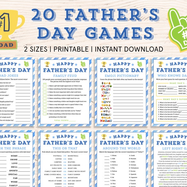Paquete de juegos del Día del Padre Juegos del Día del Padre Actividades del Día del Padre para niños y adultos Juegos familiares del Día del Padre Trivia imprimible del Día del Padre