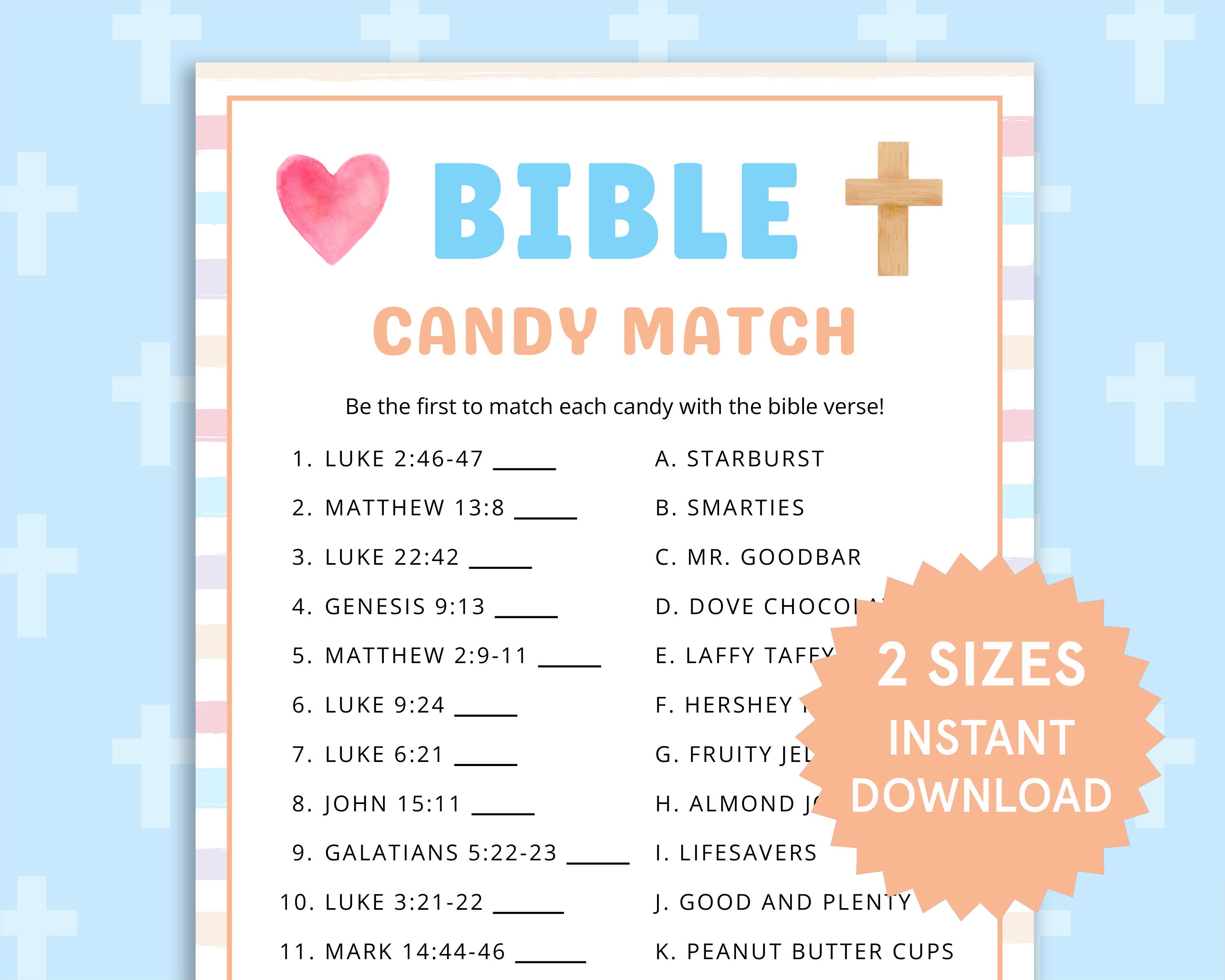 Bible Candy Match Bible Games for Kids, Adults Easter Sunday School Activities Womens Ministry Games Kids Ministry Youth Group Activities