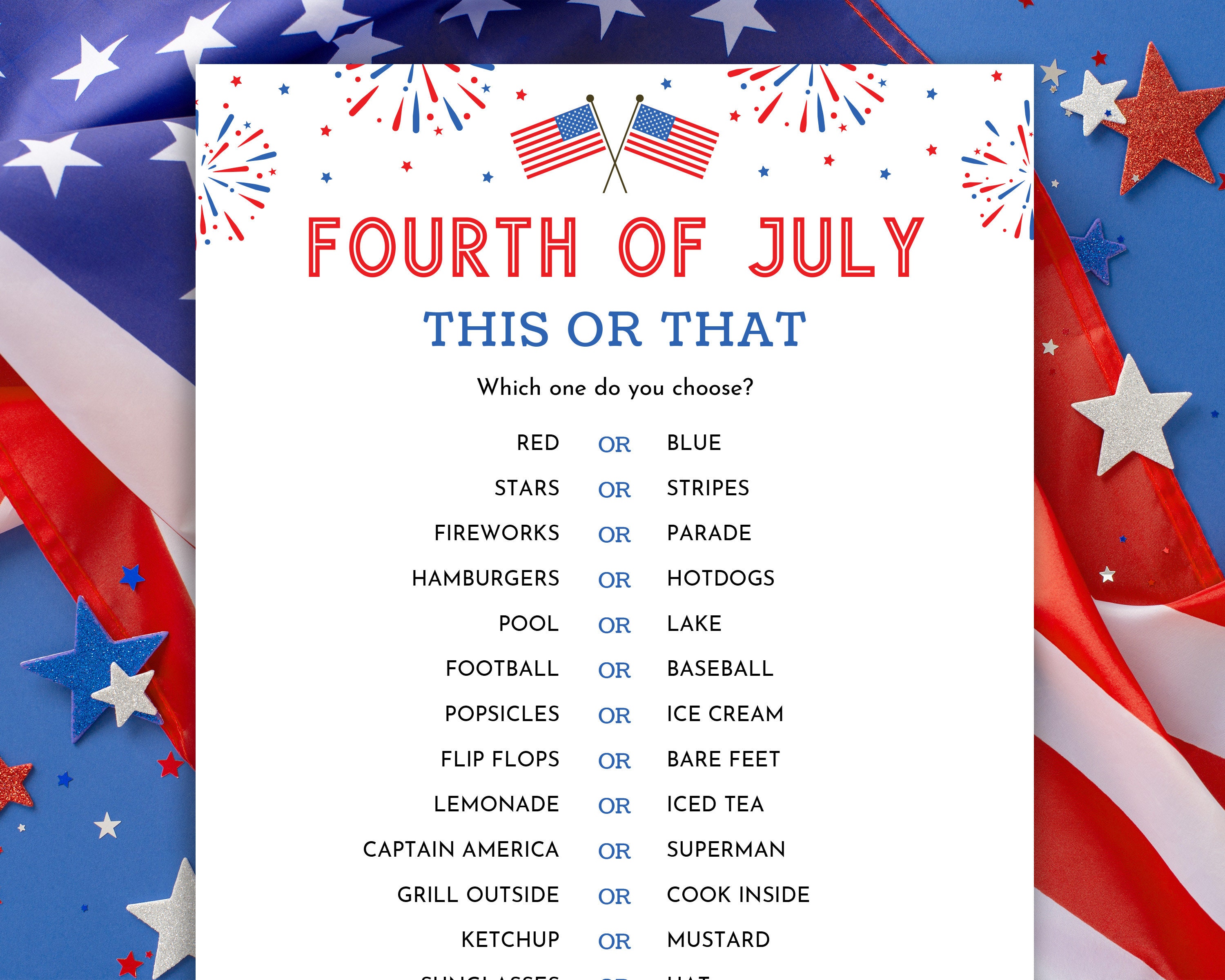 4th of July This or That Fourth of July Games 4th of July Activities ...