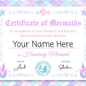 Mermaid Certificate Mermaid Birthday Party Games for Kids Mermaid Activities Girls Under the Sea Princess Certificate Printable Coronation
