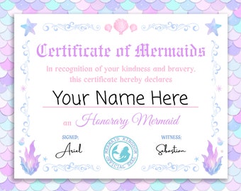 Mermaid Certificate Mermaid Birthday Party Games for Kids Mermaid Activities Girls Under the Sea Princess Certificate Printable Coronation
