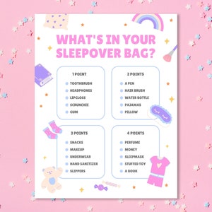 What&#39;s In Your Sleepover Bag | Fun Slumber Party Games | Pajama Party Activities | Cute Birthday Party Sleepover Games | Teen Girl Sleepover