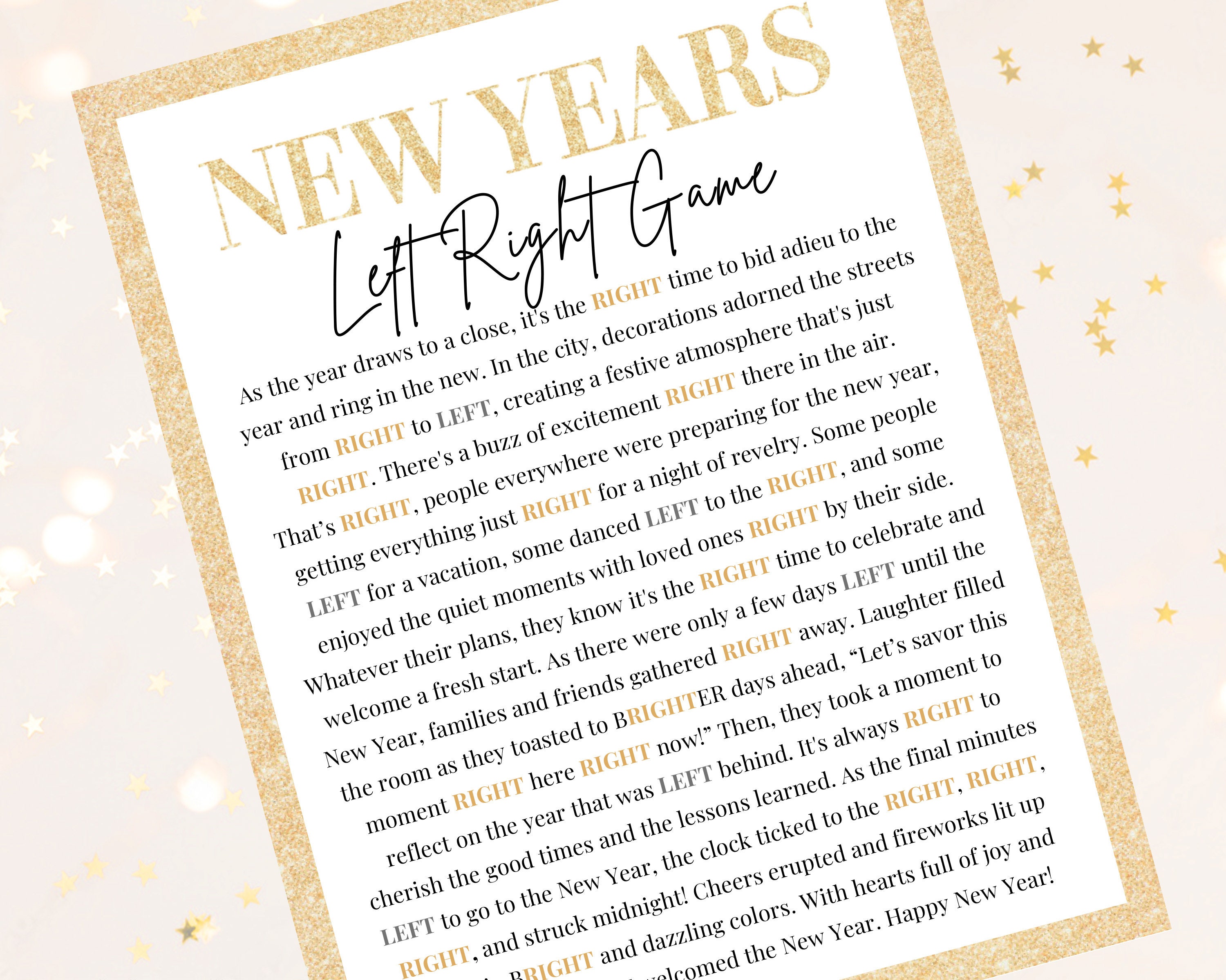 New Years Left Right Game Left Right Poem Printable New Year Eve Games ...