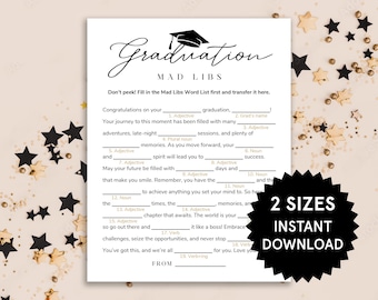 Graduation Mad Libs Graduation Party Games Graduation Mad Libs Class of 2026 High School Abschluss Printable College Abschlussfeier Party Spiel