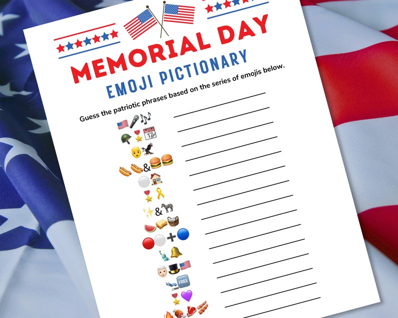 Memorial Day Emoji Pictionary Patriotic Games Memorial Day Games