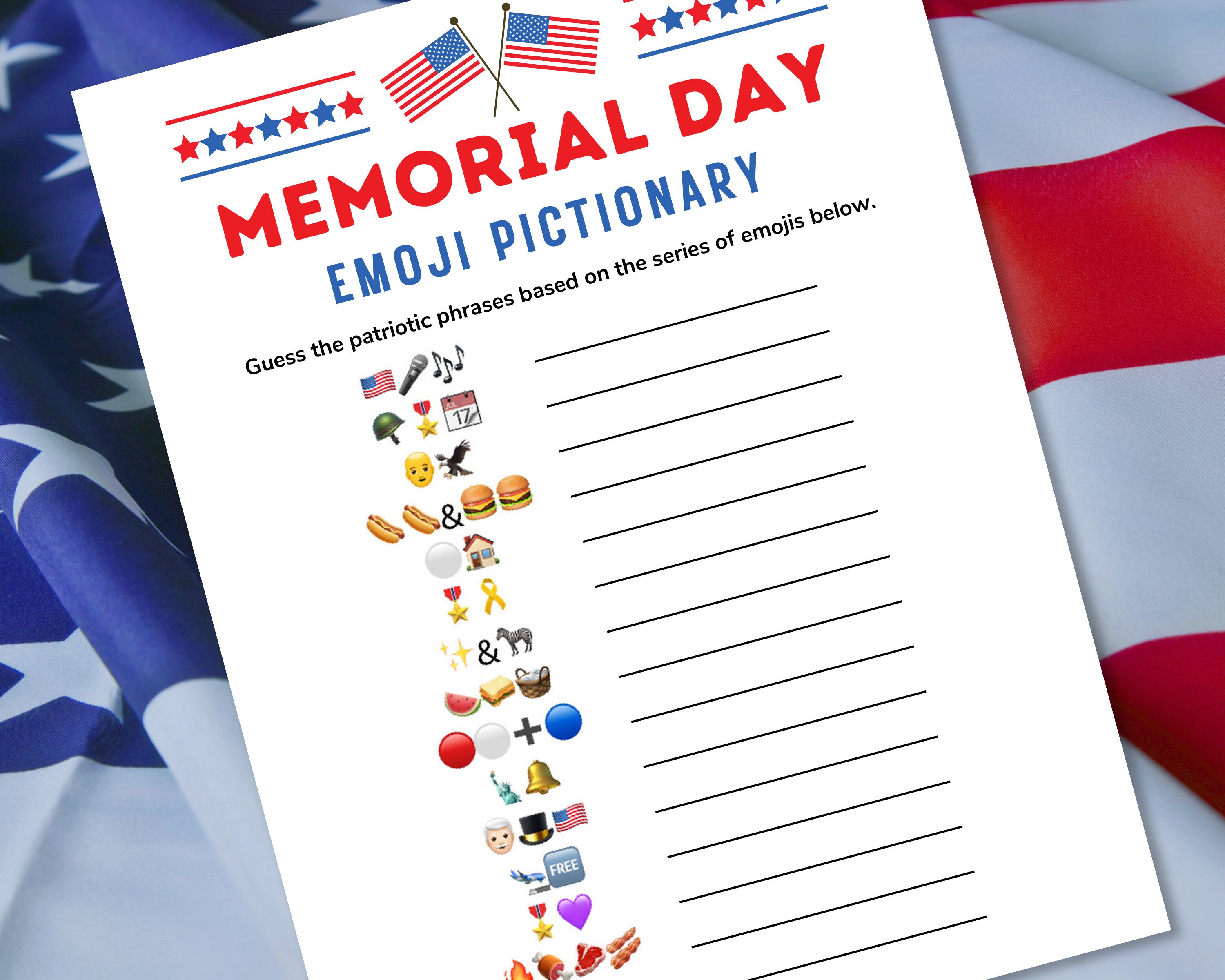 Memorial Day Emoji Pictionary Patriotic Games Memorial Day Games