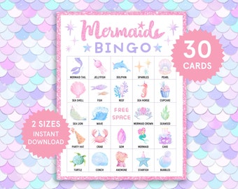 Mermaid Bingo Cards Mermaid Games Girls Mermaid Activities for Kids Mermaid Birthday Party Games Under the Sea Printable Bingo Game for Kids
