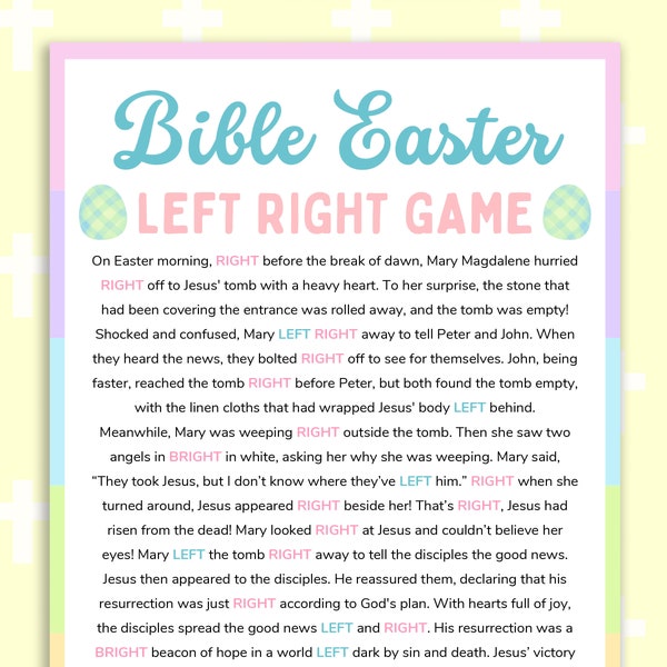 Bible Easter Left Right Game Easter Story Sunday School Church Activities for Kids Easter Bible Study Game Gift Exchange Game Pass the Prize