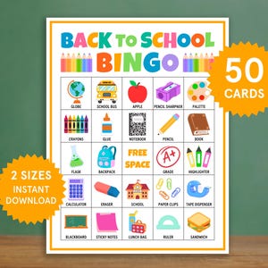Jogo de bingo de volta às aulas Bingo em sala de aula Primeiro dia de aula Quebra-gelo Jogos de bingo escolar Cartões de bingo para impressão Jogo de festa de volta às aulas