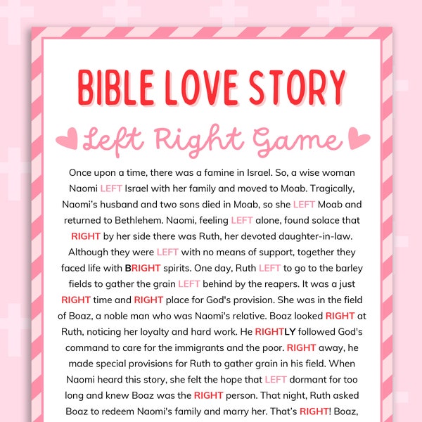 Bible Story Left Right Game Church Valentine Game Gift Exchange Game Pass the Prize Kids Sunday School Activities Printable Christian Games