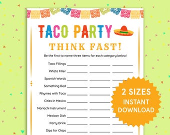 Taco Party Think Fast Taco Games Gry Fiesta dla dzieci Taco Activities Fiesta Activities Urodziny Gry Fiesta Gry Taco Family Printables