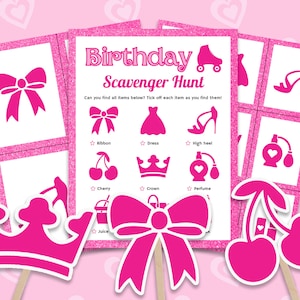 Caccia al tesoro di compleanno rosa Festa di compleanno per principessa Festa di compleanno per ragazza Caccia al tesoro per interni Giochi stampabili per compleanno di adolescenti per adolescenti Festa di bambole per bambini