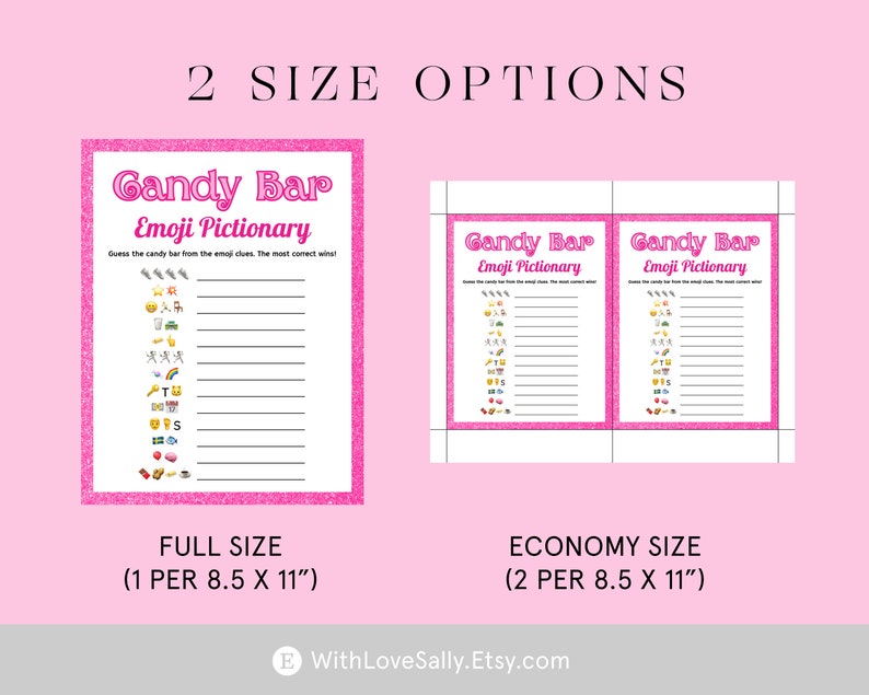 Candy Bar Emoji Pictionary Printable Pink Birthday Party Games Fun