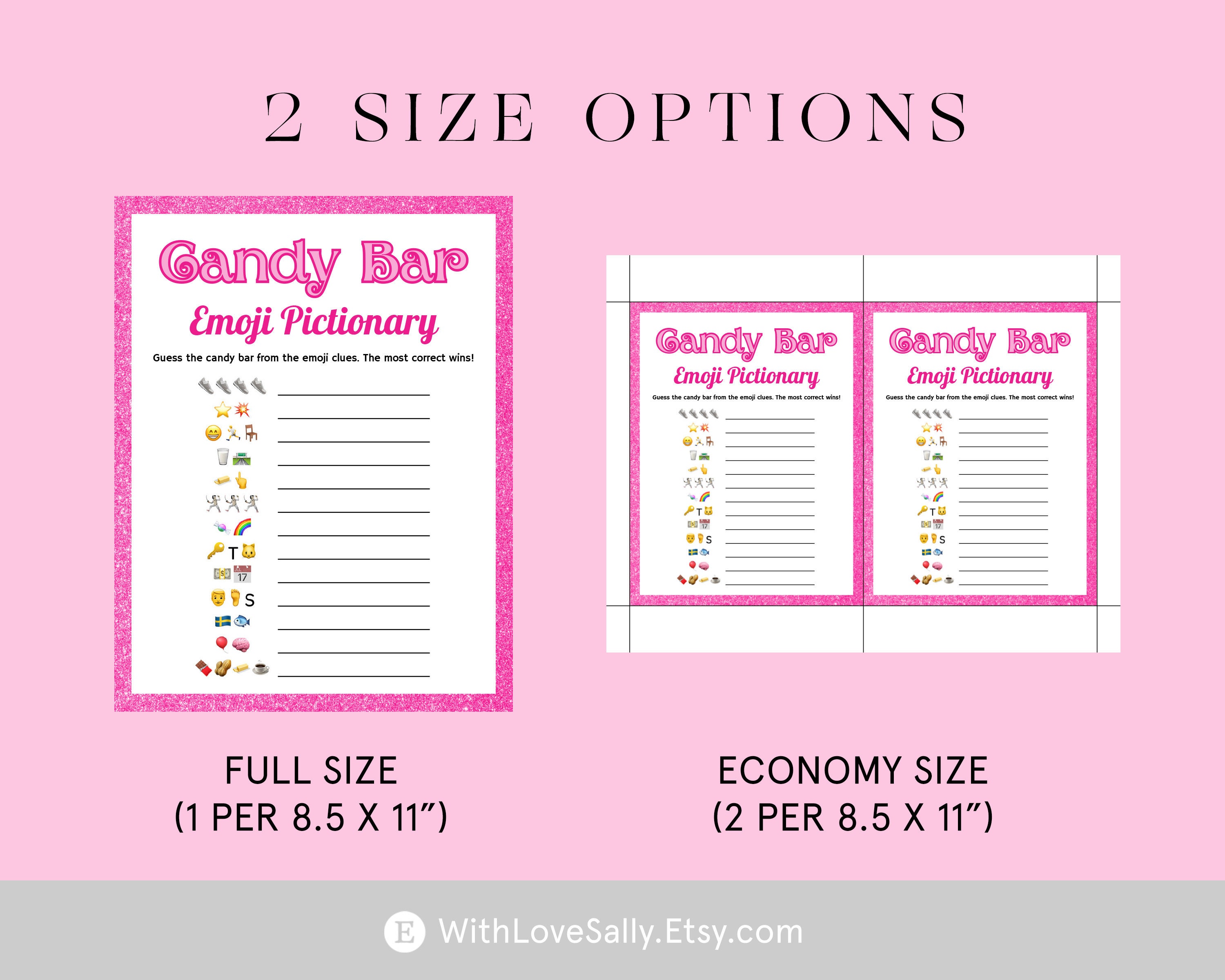 Candy Bar Emoji Pictionary Printable Pink Birthday (Instant Download