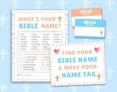 What's Your Bible Name, Name Tags, Sign Bible Games Church Activities for Kids Family Youth Group Game Church Small Group Game VBS Printable
