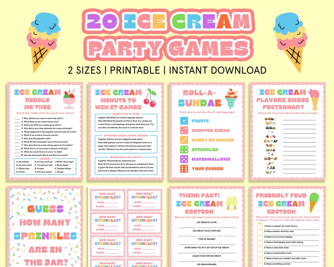 Ice Cream Party Game Bundle Ice Cream Social Activity for Kids Summer