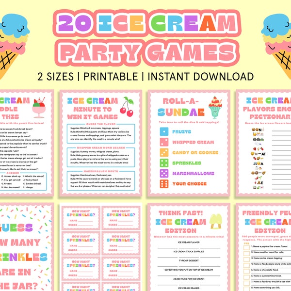 Ice Cream Party Game Bundle Ice Cream Social Activity for Kids Summer Games Fun Birthday Summer Activities for Kids and Family Pool Games