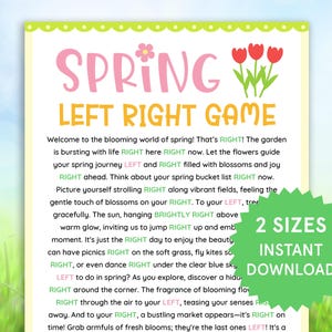 Spring Left Right Game Printable Spring Games Spring Activities for Kids, Adults, Family Pass the Prize Gift Exchange Game Left Right Poem