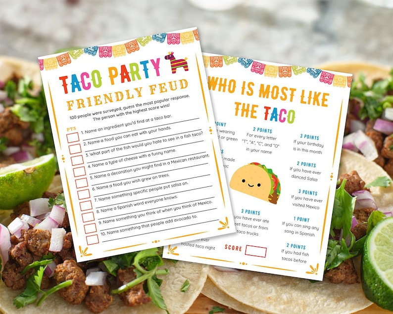 Pakiet gier imprezowych Taco Gry Taco dla dzieci Gry Fiesta Przyjęcie urodzinowe Fiesta biurowa Impreza meksykańska Zajęcia Fiesta Rodzinny Taco Wtorek zdjęcie 2
