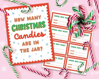 Christmas How Many Candies Are In The Jar | Candy Guessing Game Printable | Christmas Party Games for Kids, Family | Office Christmas Game