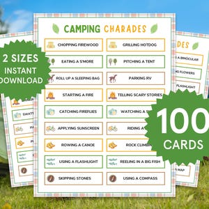 Camping Charades Camping Activities for Kids Camping Games Adults Camping Birthday Party Game Family Camping Games Camping Party Printable