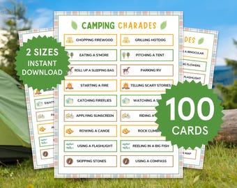 Camping Charades Camping Activities for Kids Camping Games Adults Camping Birthday Party Game Family Camping Games Camping Party Printable