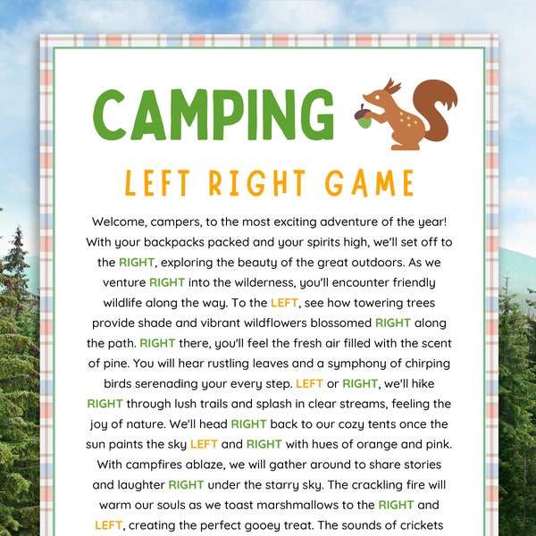 Camping Left Right Game  | Camping Games for Kids, Adults, Family | Gift Exchange Game | Pass the Prize | Summer Camp Activities | Printable