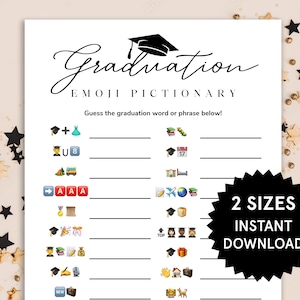 Graduation Emoji Pictionary Graduation Party Games High School Graduation Printable College Graduation Games Emoji Game Senior Grad Party