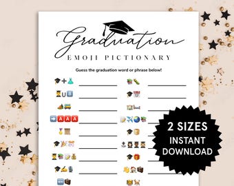 Graduation Emoji Pictionary Abschlussfeier Party Spiele High School Abschluss Druckbare College-Abschluss Spiele Emoji Spiel Senior Grad Party