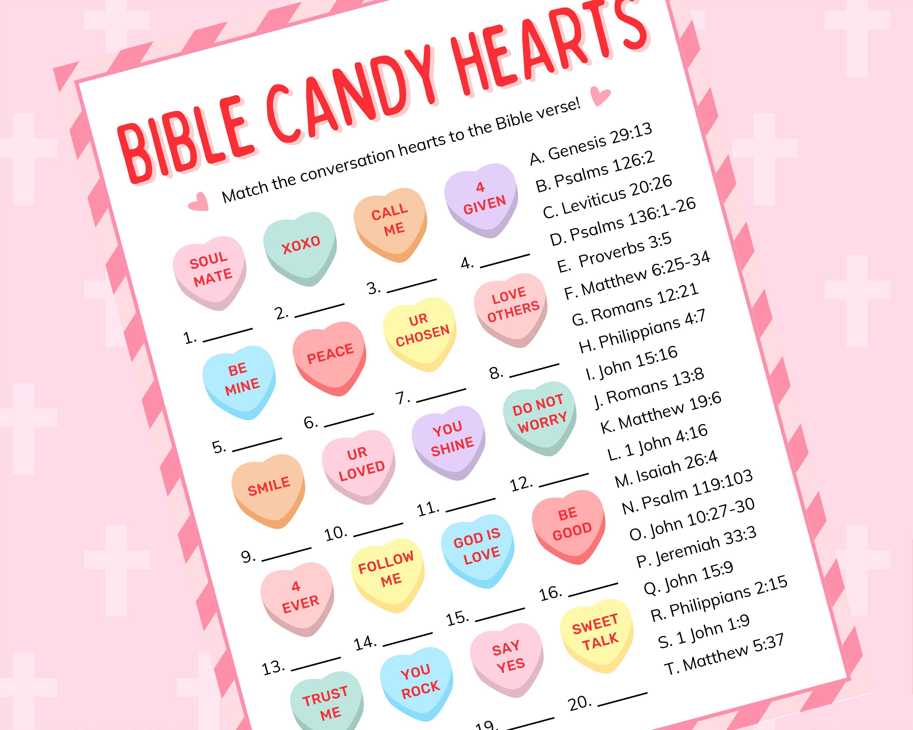 God's Conversation Hearts Bible Match Game Church Valentine Bible Verse ...