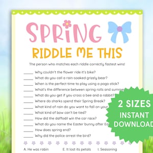 Adivina la primavera: este juego imprimible, actividades de primavera para niños, familias y adultos, divertido juego de primavera para el aula, juegos de fiesta de primavera, chistes para romper el hielo.