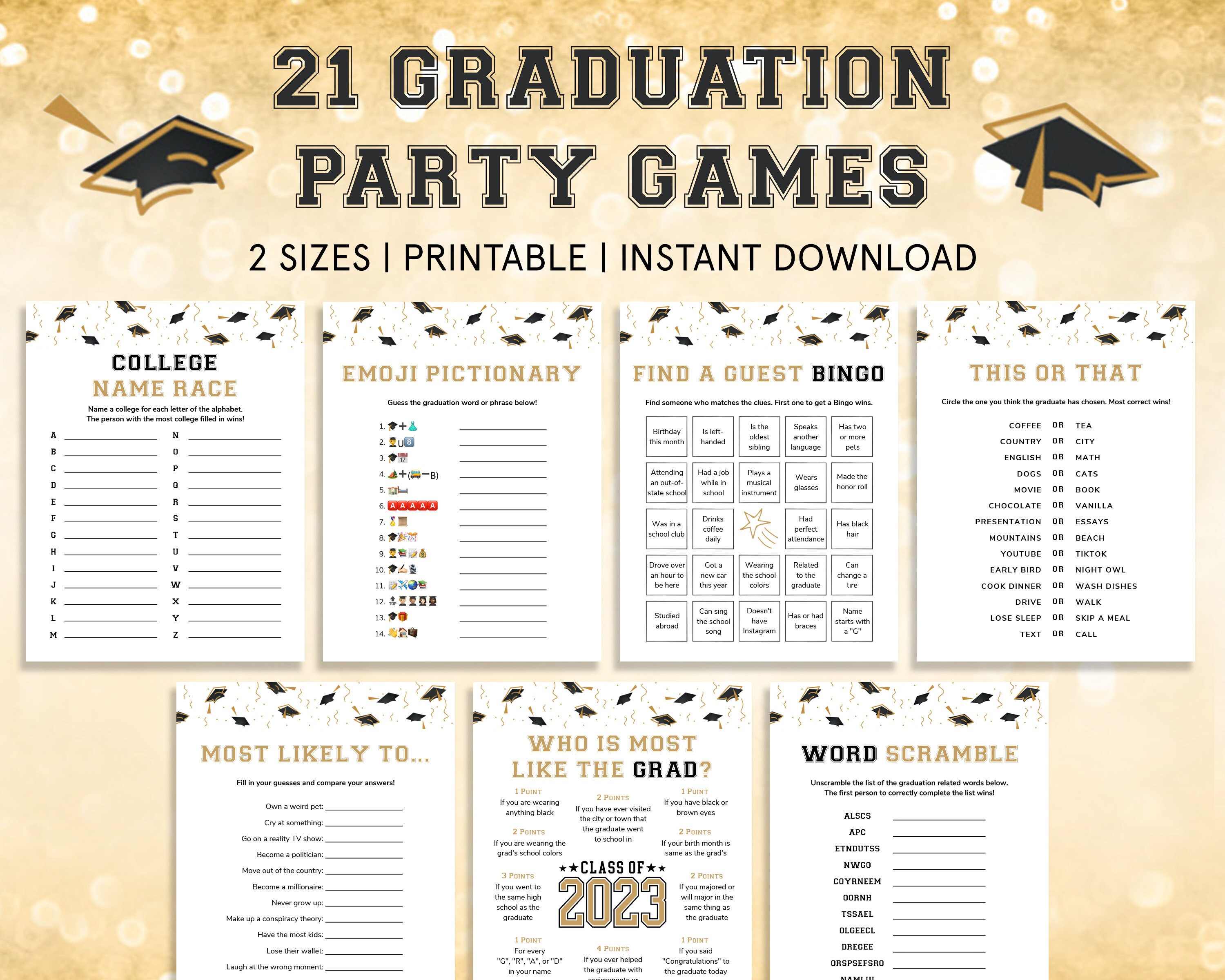 Graduation Party Game Bundle Modern Gold Graduation Games Etsy