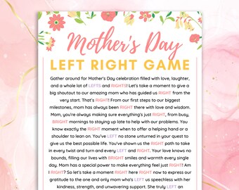 Mothers Day Left Right Game Printable Mothers Day Games Mothers Day Activities for Family Pass the Prize Gift Exchange Game Left Right Poem