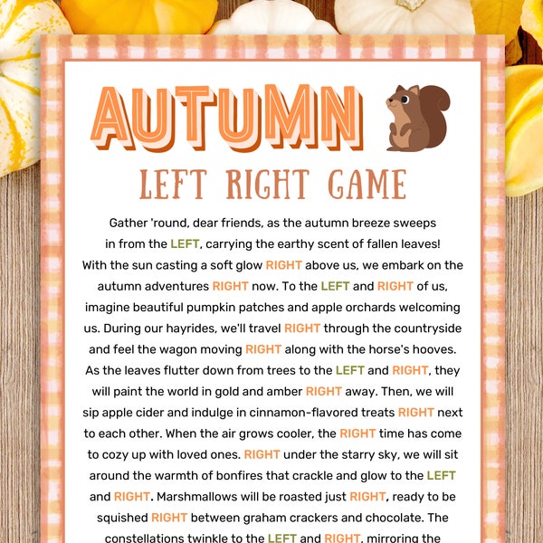 Fall Left Right Game | Left Right Poem | Fall Family Reunion | Gift Exchange Game | Pass the Prize | Fall Activities | Autumn | Printable
