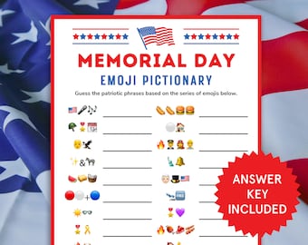 Memorial Day Emoji Pictionary Memorial Day Game for Kids, Seniors, Adults Patriotic Games Memorial Day Trivia Printable Memorial Day Quiz