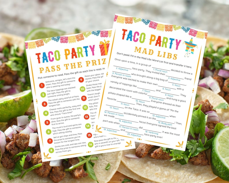 Pakiet gier imprezowych Taco Gry Taco dla dzieci Gry Fiesta Przyjęcie urodzinowe Fiesta biurowa Impreza meksykańska Zajęcia Fiesta Rodzinny Taco Wtorek zdjęcie 5