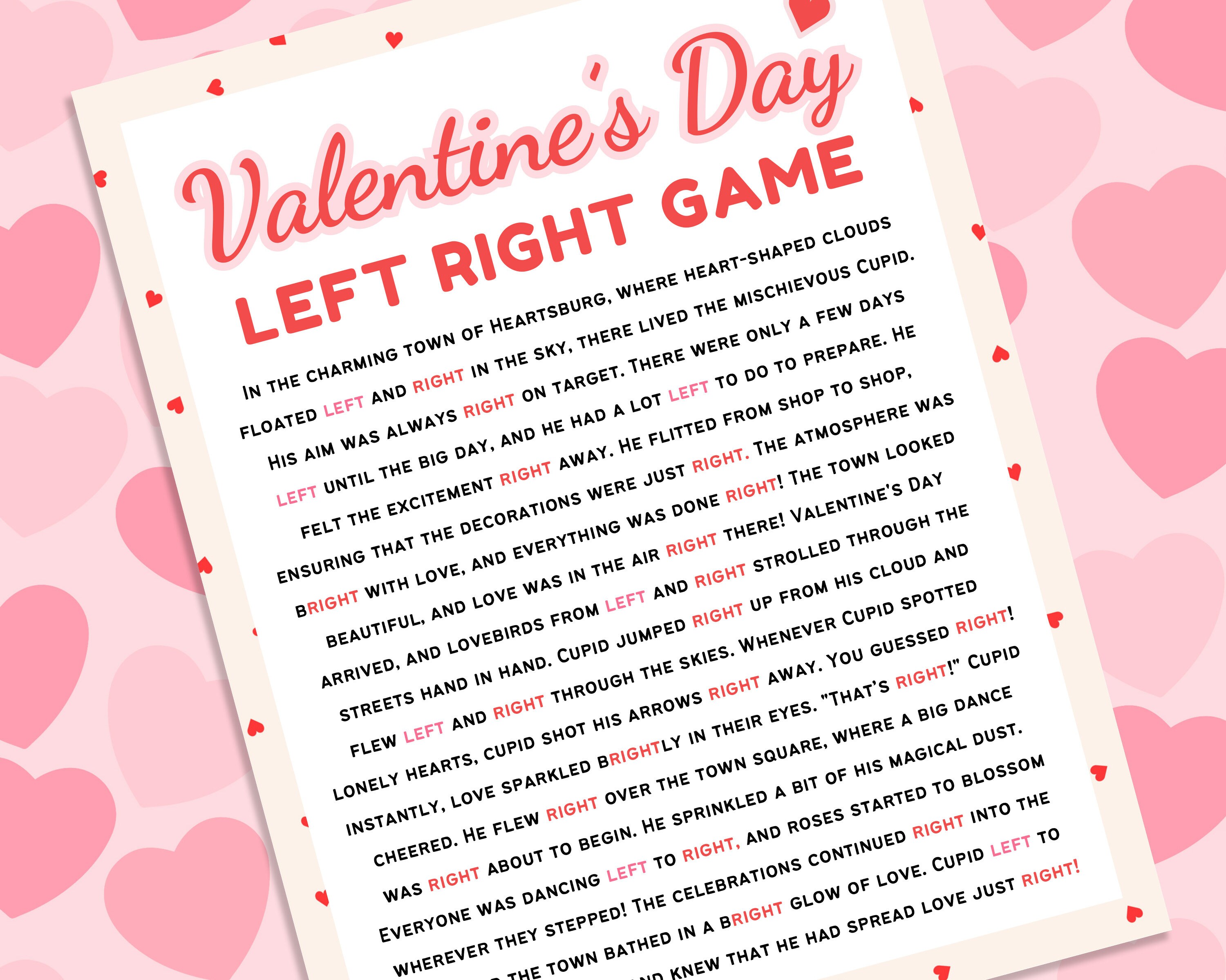 Valentines Day Left Right Game Printable Valentines Left Right Poem Gift Exchange Game Pass The