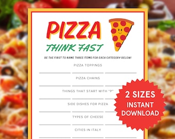 Pizza Think Fast Game Printable Pizza Party Game for Kids Adults Classroom Pizza Themed Birthday Games Family Game Night Pizza Crafts Pi Day