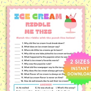 Ice Cream Riddle Me This Ice Cream Birthday Games for Kids Summer Activities for Kids Ice Cream Party Family Summer Games Ice Cream Social