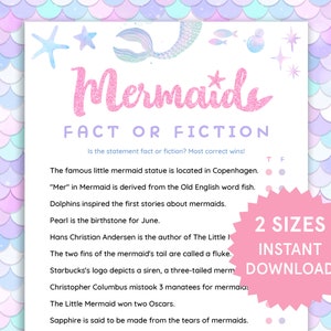 Mermaid Fact or Fiction Mermaid Games Mermaid Girls Birthday Game Mermaid Activity for Kids Printable Ocean Party Under the Sea Party Game
