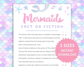 Mermaid Fact or Fiction Mermaid Games Mermaid Girls Birthday Game Mermaid Activity for Kids Printable Ocean Party Under the Sea Party Game